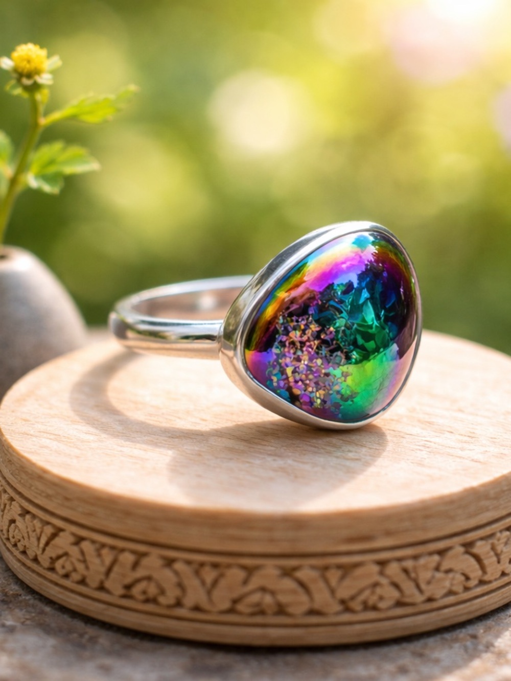 Titanium Aura Druzy Ring - Picture 13 of 15